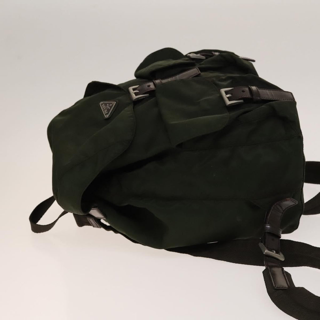 Prada Vela Double Front Pocket Backpack Tessuto With Saffiano Leather Khaki Nylon Backpack Bag (Authentic Pre-Loved)