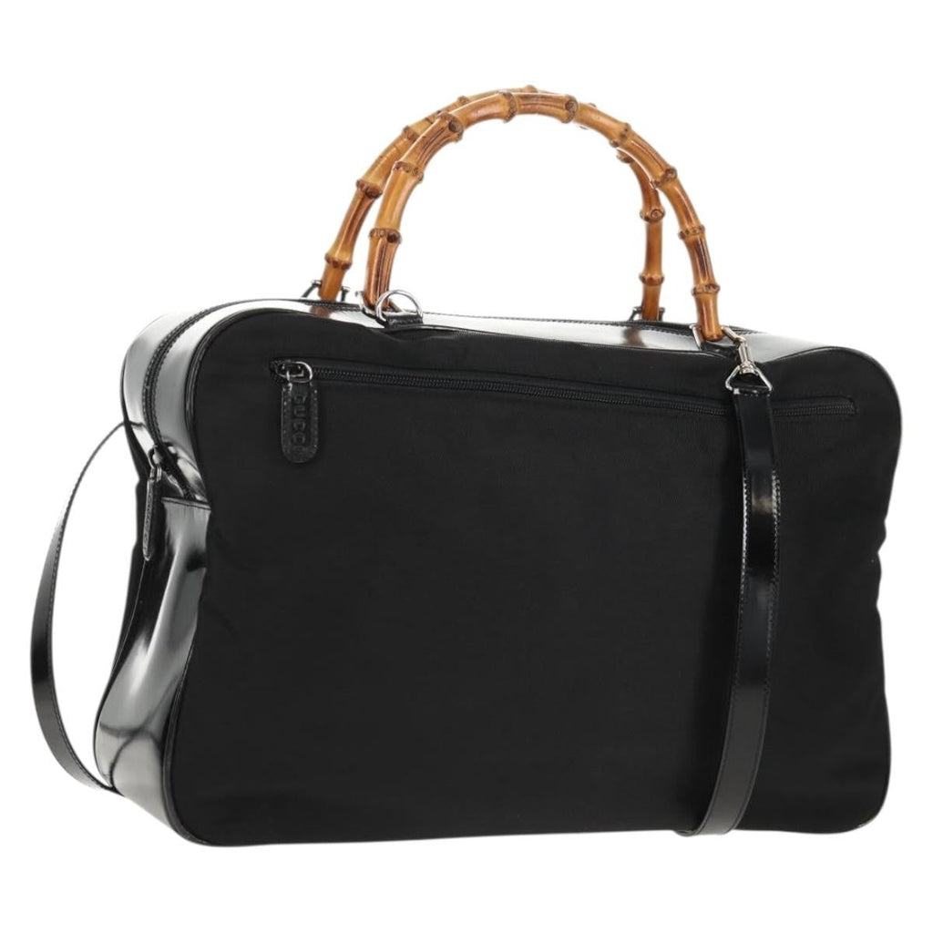 Gucci Vintage Bamboo Handle Bag Nylon Black Nylon Handbag (Authentic Pre-Loved)