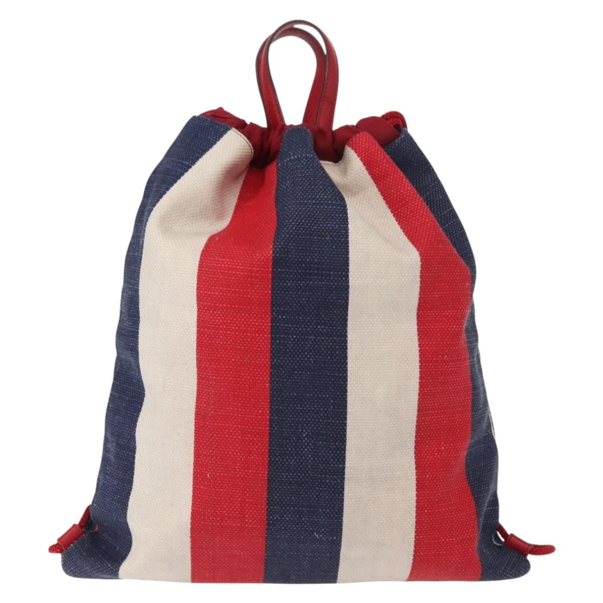 Gucci Logo Drawstring Backpack Striped Canvas Blue Canvas Backpack Bag (Authentic Pre-Loved)