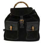 Gucci Vintage Bamboo Backpack Suede And Leather Black Suede Backpack Bag (Authentic Pre-Loved)