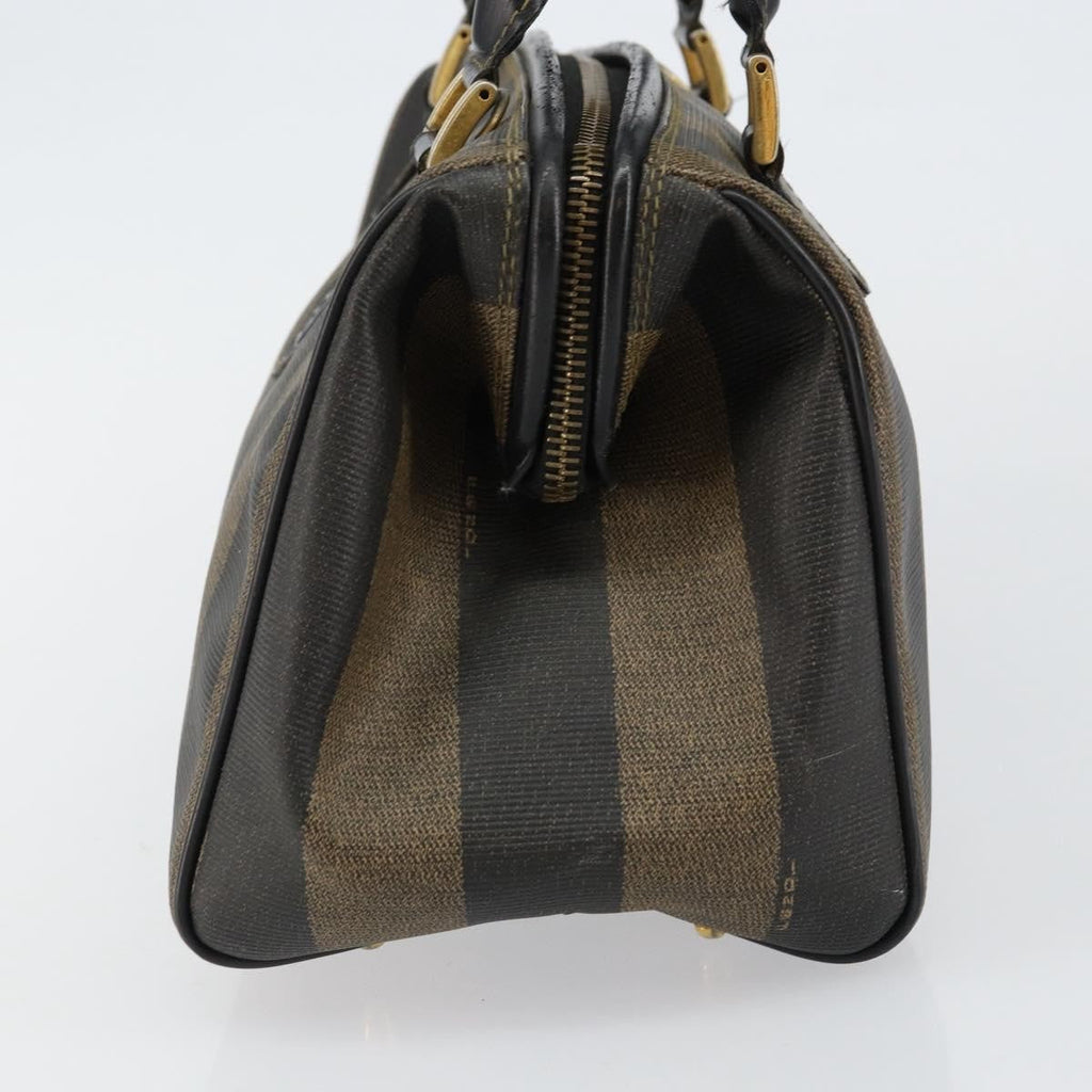 Fendi Vintage Pequin Boston Bag Coated Canvas Black Canvas Bag (Authentic Pre-Loved)