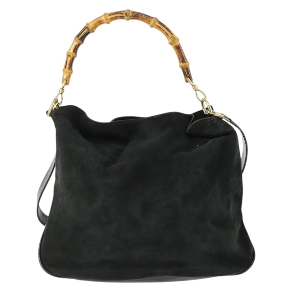 Gucci Vintage Bamboo Hobo Suede Black Suede Handbag (Authentic Pre-Loved)