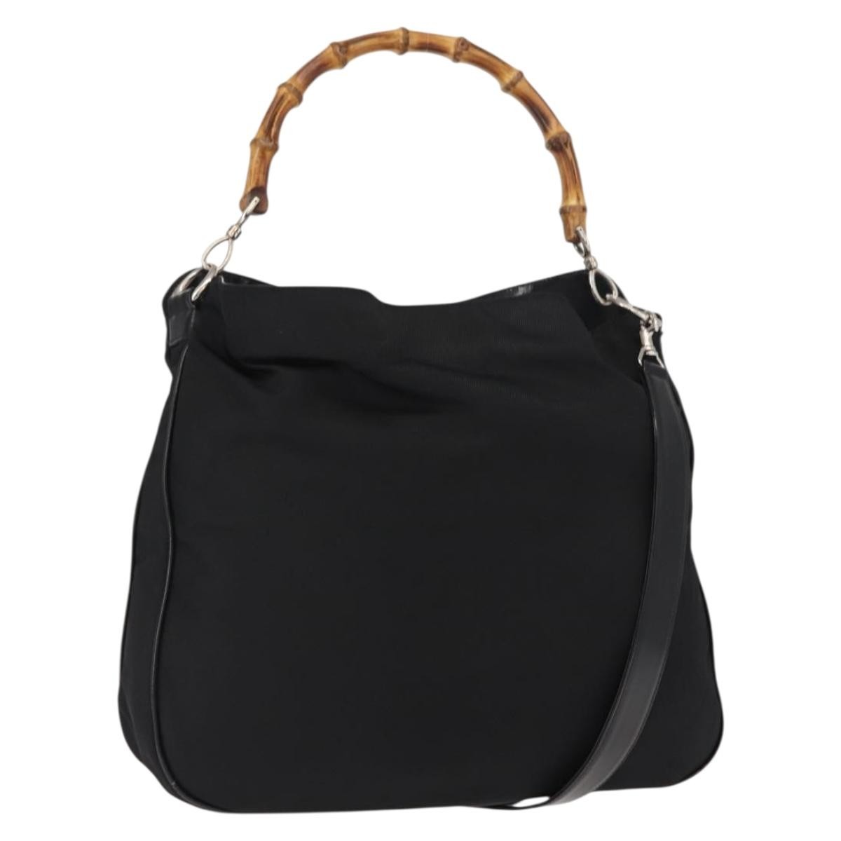 Gucci Vintage Bamboo Handle Bag Nylon Black Nylon Handbag (Authentic Pre-Loved)