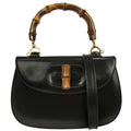Gucci Vintage Convertible Bamboo Top Handle Bag Leather Black Leather Handbag (Authentic Pre-Loved)