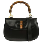 Gucci Vintage Convertible Bamboo Top Handle Bag Leather Black Leather Handbag (Authentic Pre-Loved)