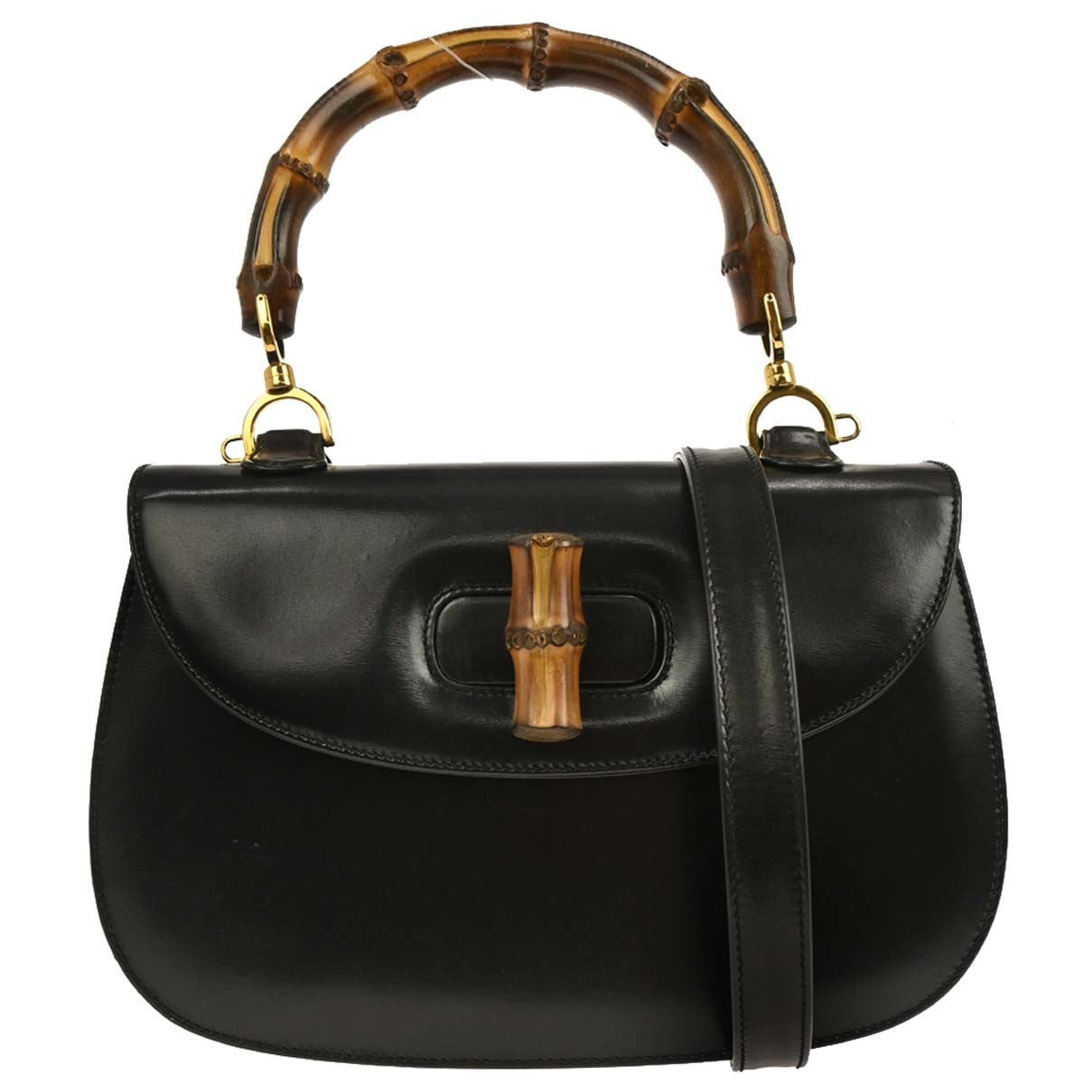 Gucci Vintage Convertible Bamboo Top Handle Bag Leather Black Leather Handbag (Authentic Pre-Loved)