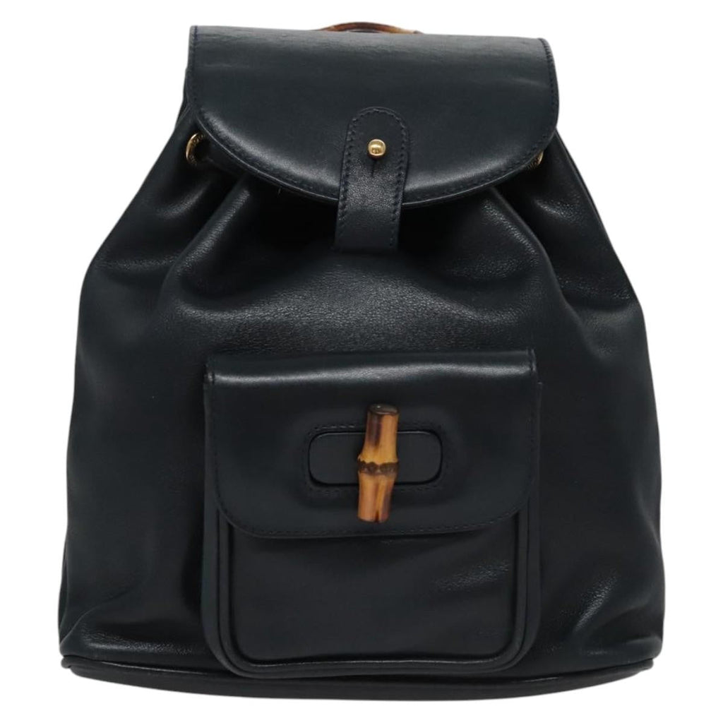 Gucci Vintage Bamboo Backpack Leather Black Leather Backpack Bag (Authentic Pre-Loved)