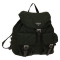 Prada Vela Double Front Pocket Backpack Tessuto With Saffiano Leather Khaki Nylon Backpack Bag (Authentic Pre-Loved)