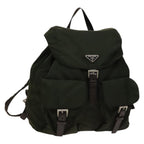 Prada Vela Double Front Pocket Backpack Tessuto With Saffiano Leather Khaki Nylon Backpack Bag (Authentic Pre-Loved)