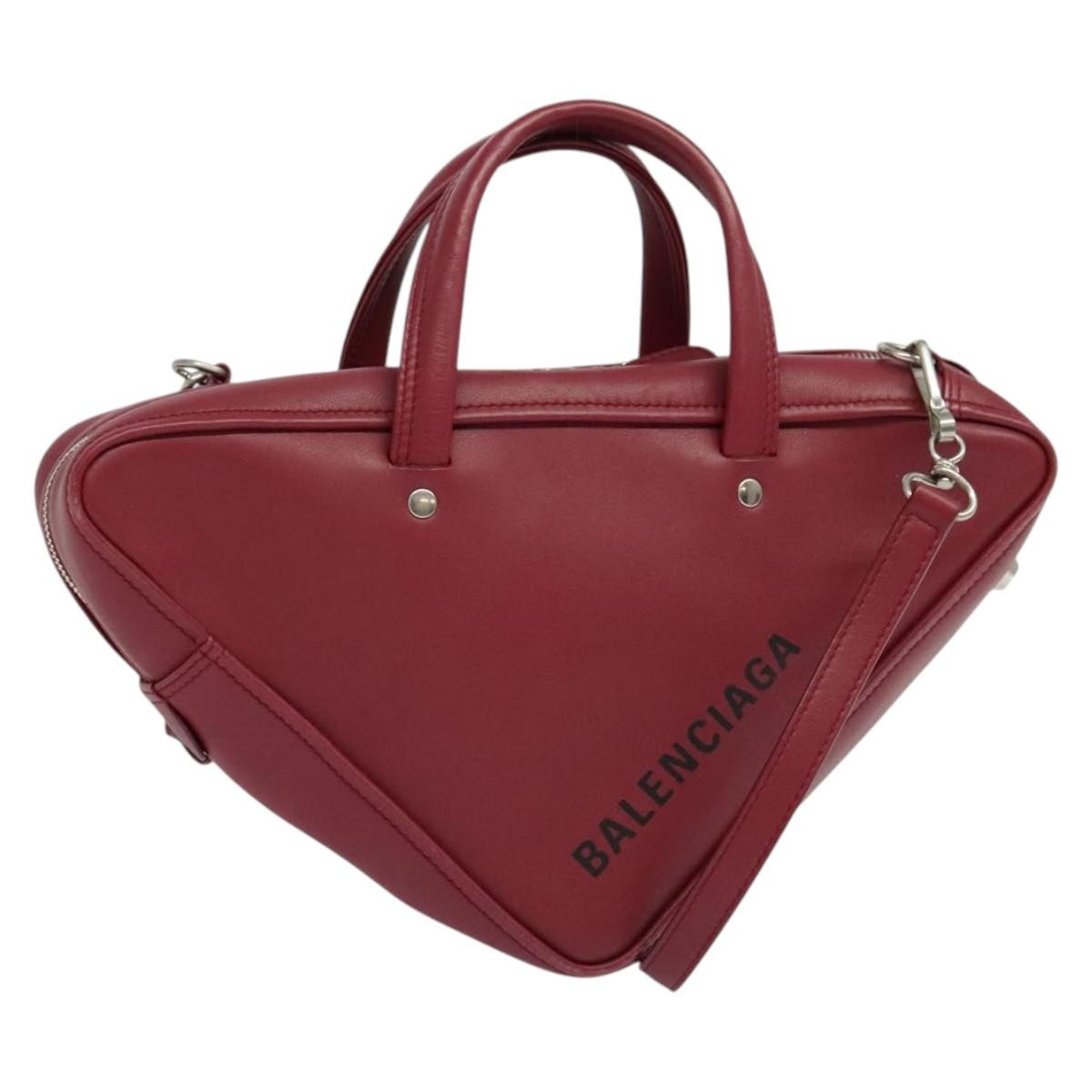 Balenciaga Triangle Duffle Bag Leather Red Leather Handbag (Authentic Pre-Loved)