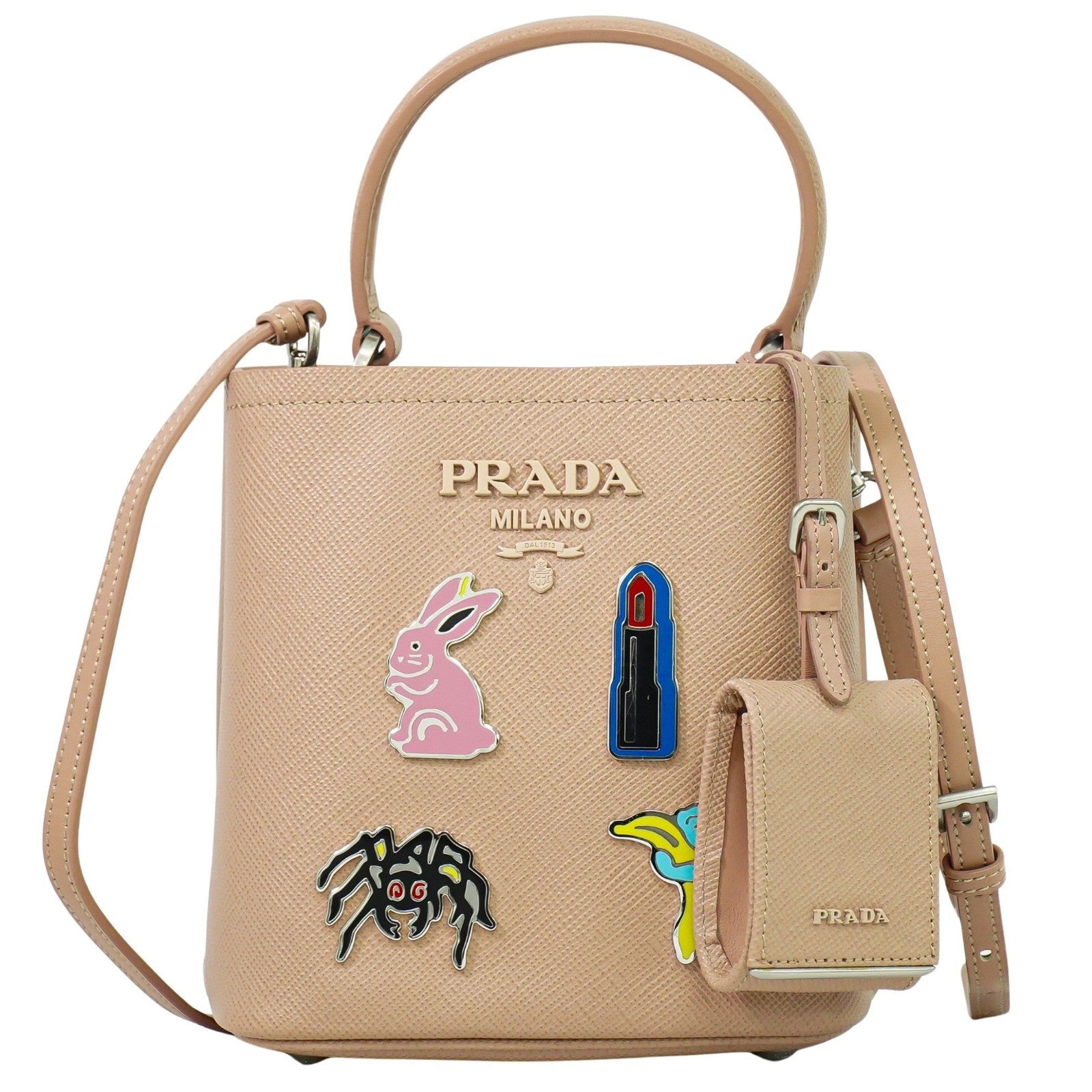 Prada Panier Bucket Bag Saffiano Leather Beige Leather Bag (Authentic Pre-Loved)