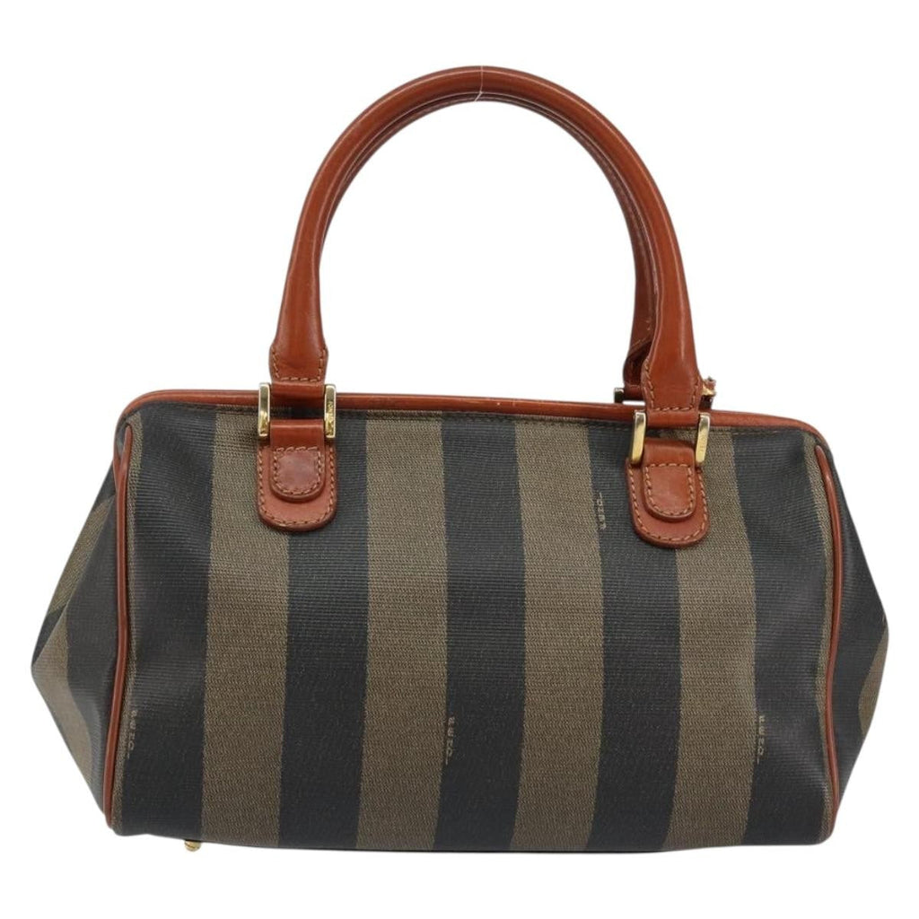 Fendi Vintage Pequin Convertible Boston Bag Coated Canvas Black Canvas Handbag (Authentic Pre-Loved)