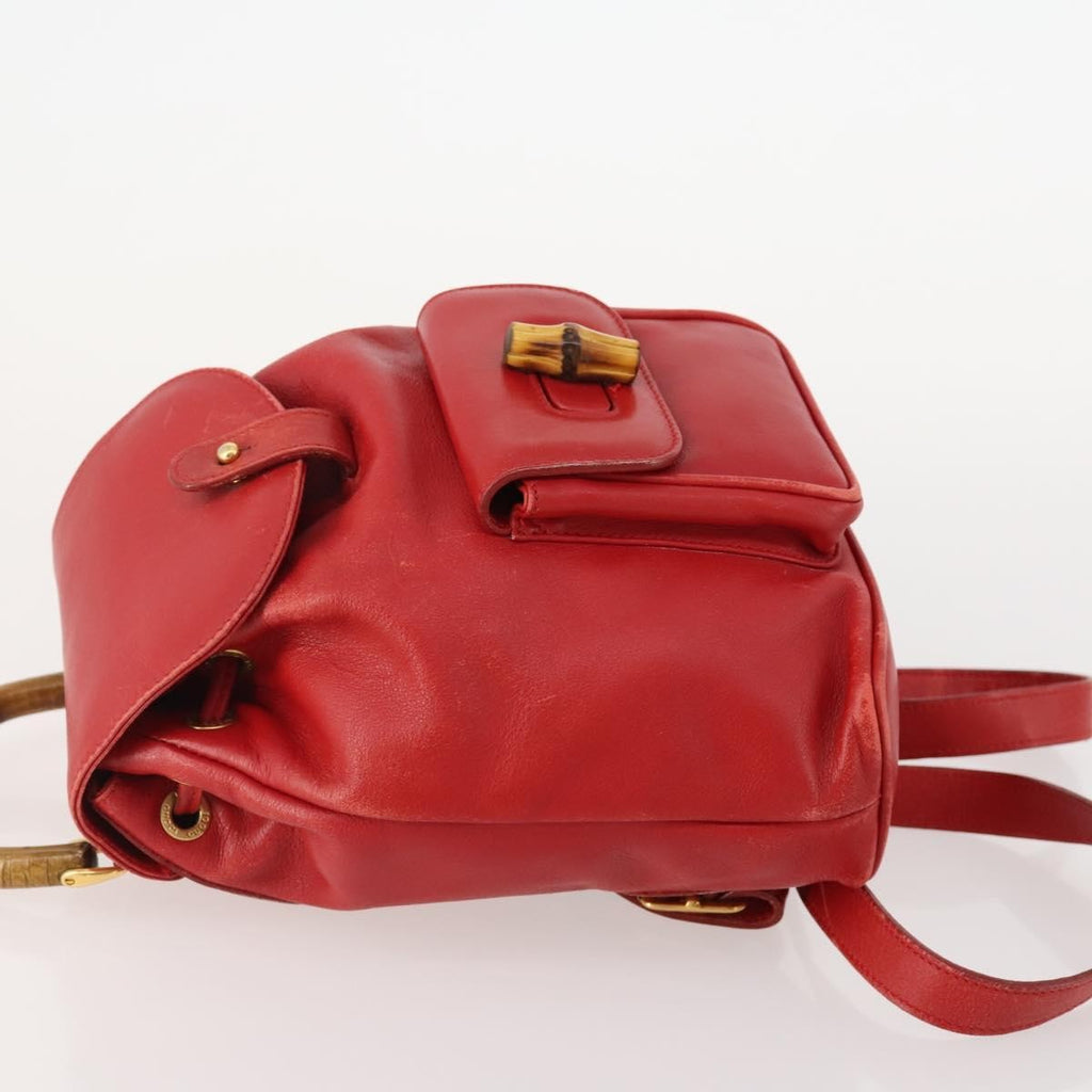 Gucci Vintage Bamboo Backpack Leather Red Leather Backpack Bag (Authentic Pre-Loved)