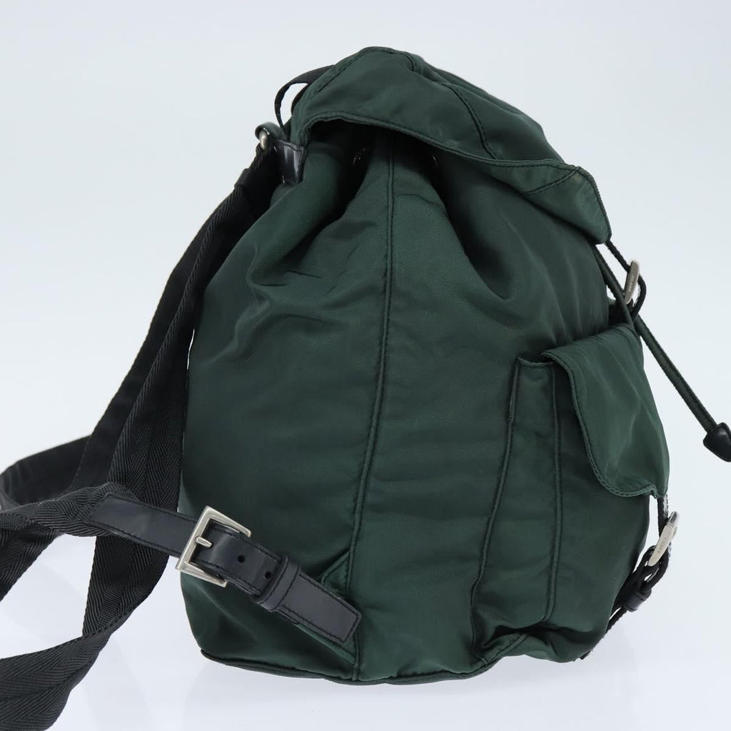 Prada Vela Double Front Pocket Backpack Tessuto With Saffiano Leather Khaki Nylon Backpack Bag (Authentic Pre-Loved)