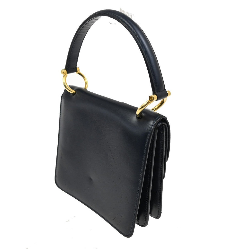 Celine Gancini Handbag Leather Navy Leather Handbag (Authentic Pre-Loved)