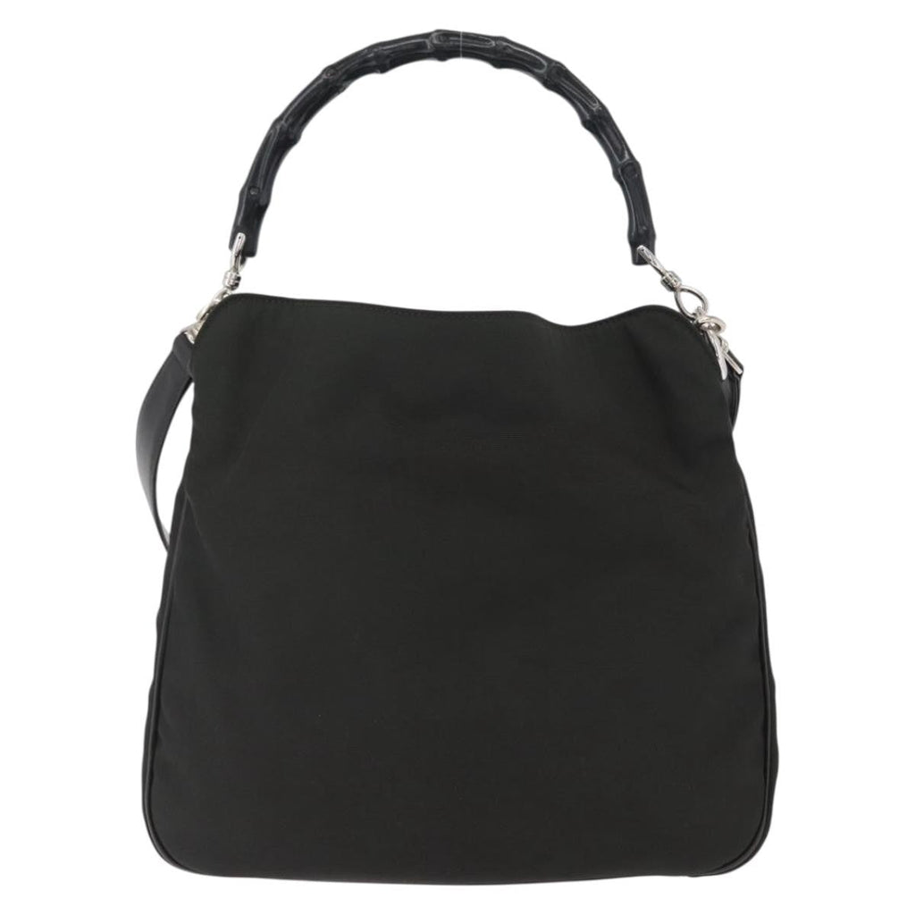 Gucci Vintage Bamboo Handle Bag Nylon Black Nylon Handbag (Authentic Pre-Loved)