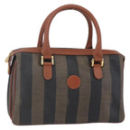 Fendi Vintage Pequin Convertible Boston Bag Coated Canvas Brown Canvas Handbag (Authentic Pre-Loved)