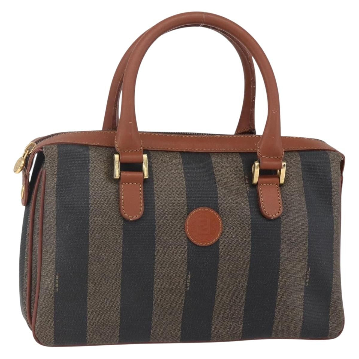 Fendi Vintage Pequin Convertible Boston Bag Coated Canvas Brown Canvas Handbag (Authentic Pre-Loved)