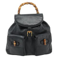 Gucci Vintage Bamboo Backpack Leather Black Leather Backpack Bag (Authentic Pre-Loved)