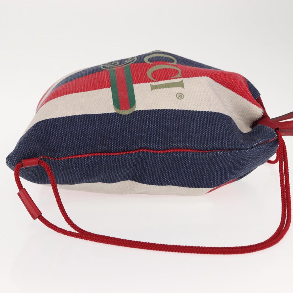 Gucci Logo Drawstring Backpack Striped Canvas Blue Canvas Backpack Bag (Authentic Pre-Loved)