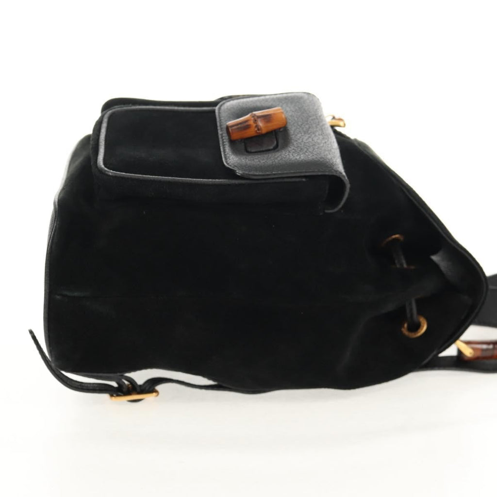 Gucci Vintage Bamboo Backpack Suede Black Suede Backpack Bag (Authentic Pre-Loved)