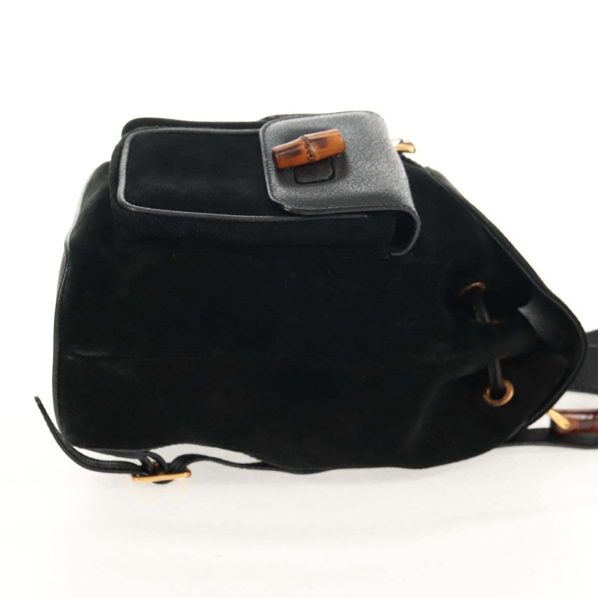 Gucci Vintage Bamboo Backpack Suede Black Suede Backpack Bag (Authentic Pre-Loved)