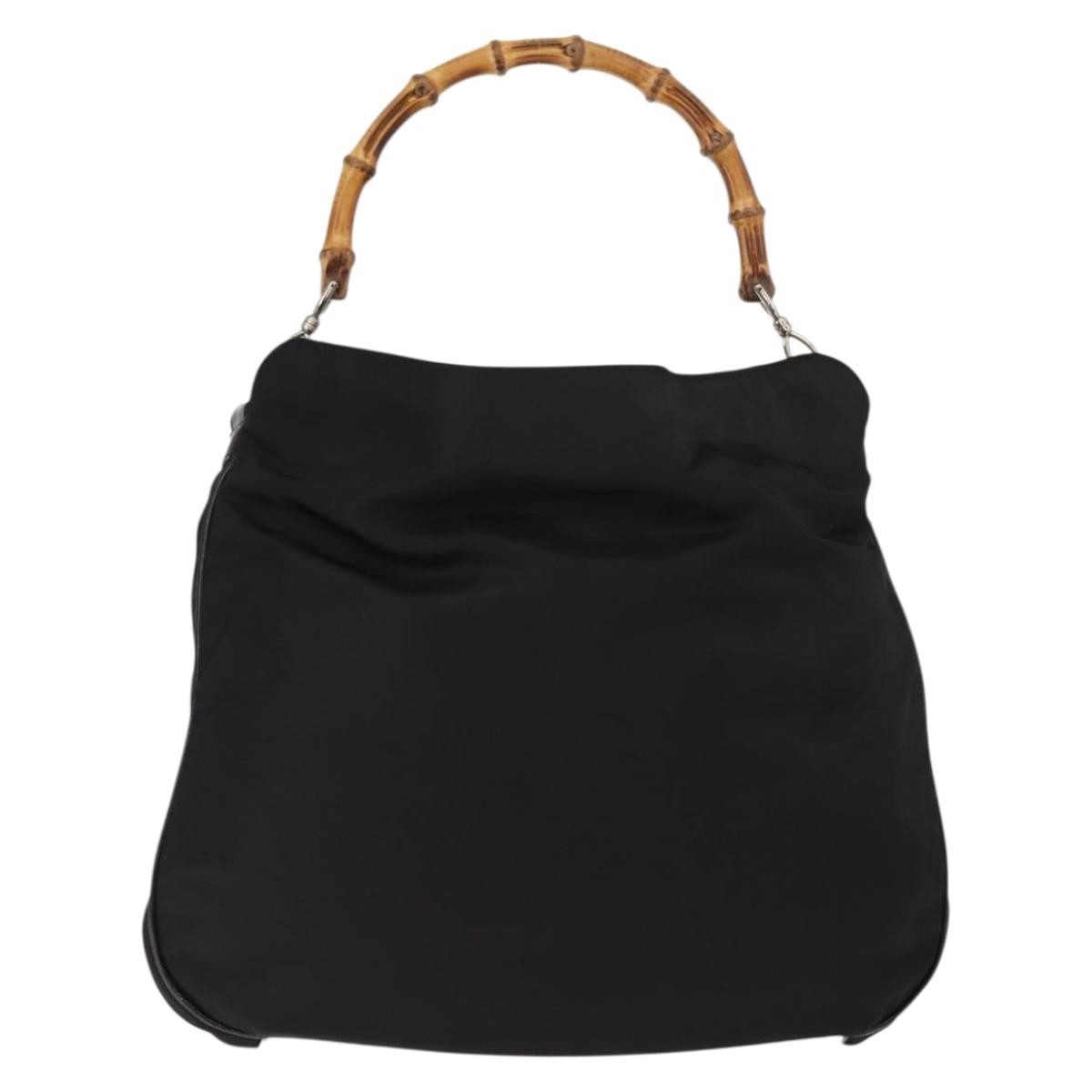 Gucci Vintage Bamboo Handle Bag Nylon Black Nylon Handbag (Authentic Pre-Loved)