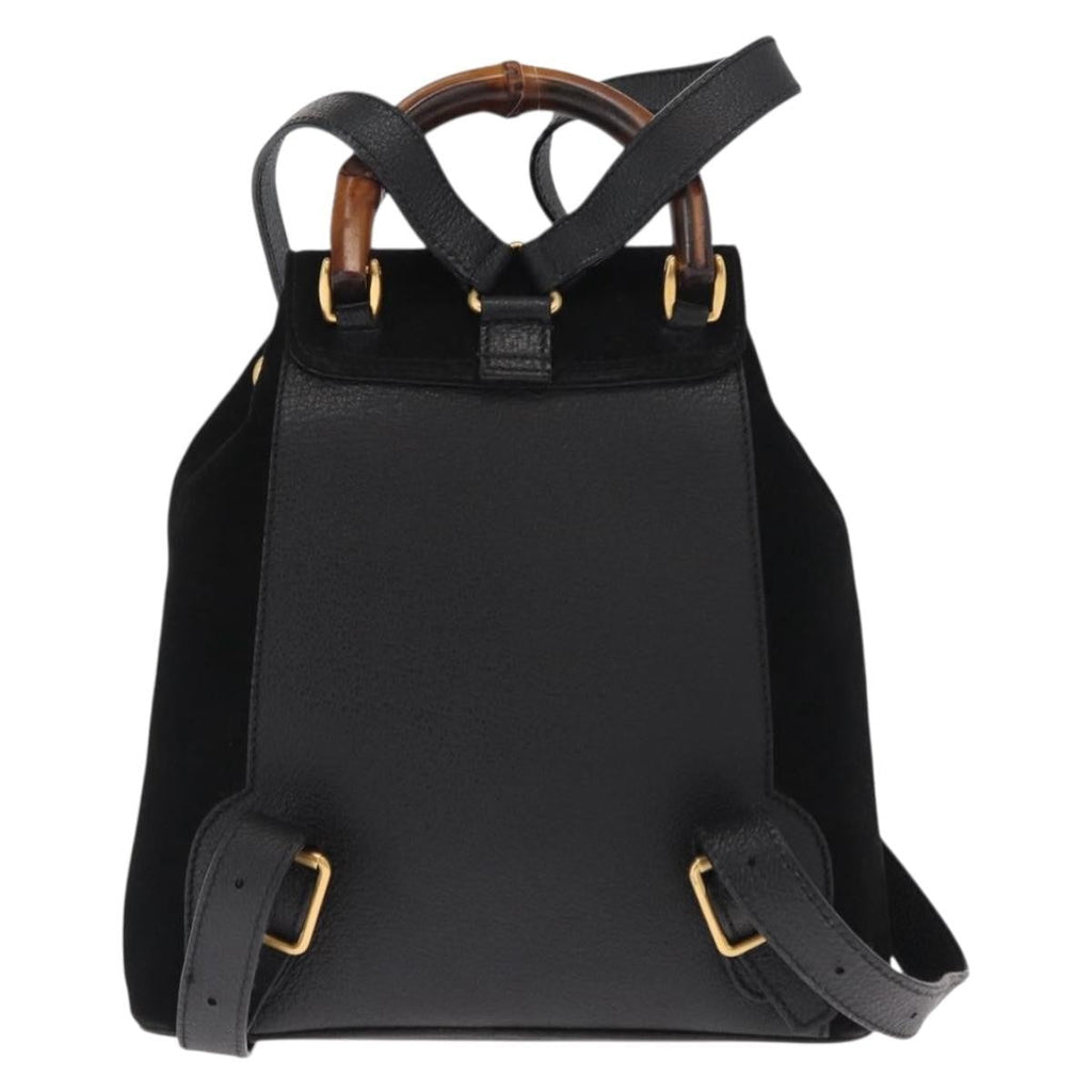 Gucci Vintage Bamboo Backpack Suede Black Suede Backpack Bag (Authentic Pre-Loved)