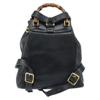 Gucci Vintage Bamboo Backpack Leather Black Leather Backpack Bag (Authentic Pre-Loved)