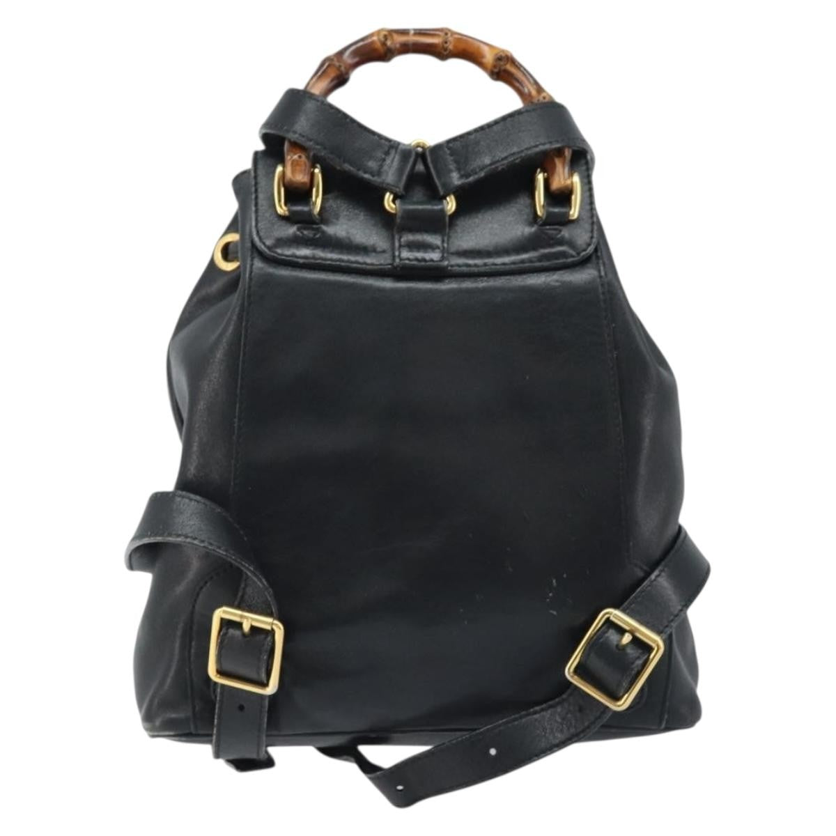 Gucci Vintage Bamboo Backpack Leather Black Leather Backpack Bag (Authentic Pre-Loved)
