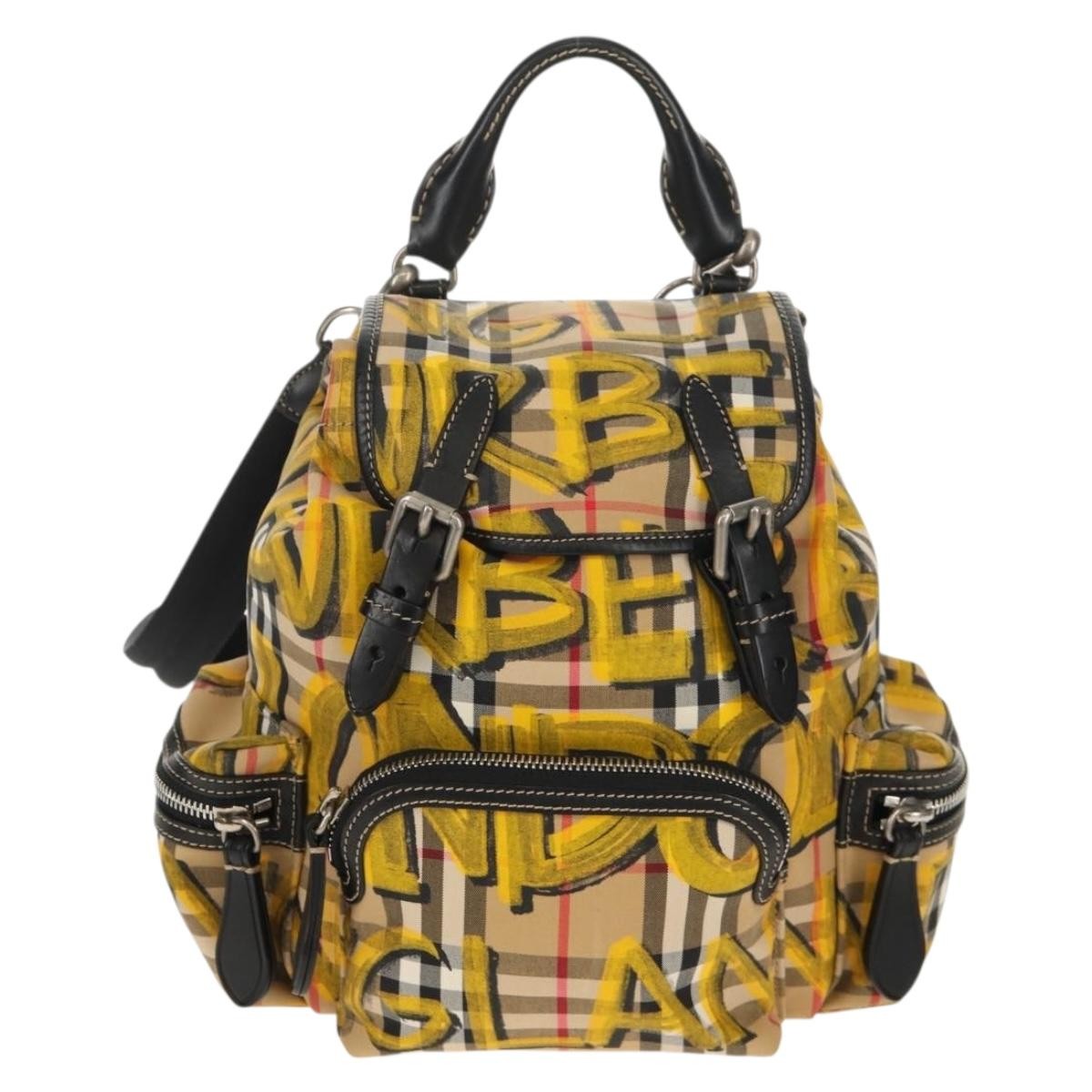 Burberry Graffiti Rucksack Backpack Vintage Check Canvas Beige Canvas Backpack Bag (Authentic Pre-Loved)