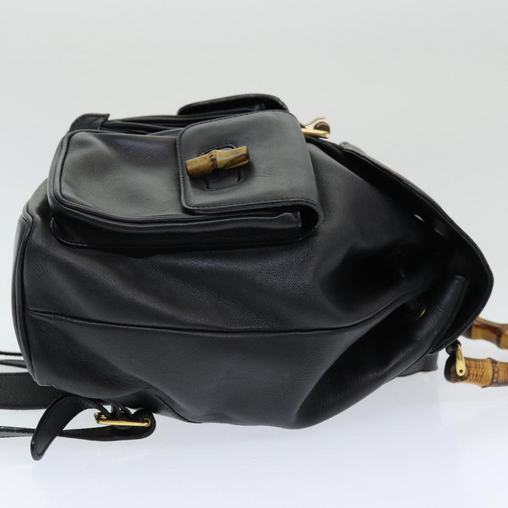 Gucci Vintage Bamboo Backpack Leather Black Leather Backpack Bag (Authentic Pre-Loved)