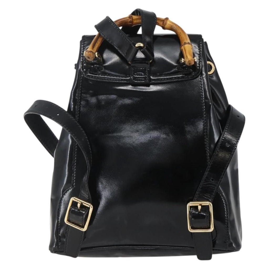Gucci Vintage Bamboo Backpack Patent Black Patent_Leather Backpack Bag (Authentic Pre-Loved)