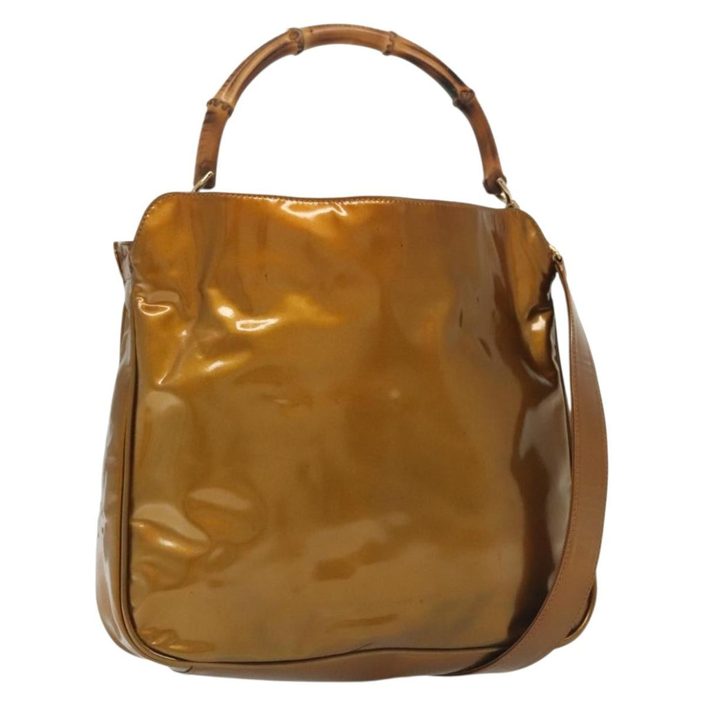 Gucci Vintage Bamboo Handle Bag Patent Leather Gold Patent_Leather Handbag (Authentic Pre-Loved)