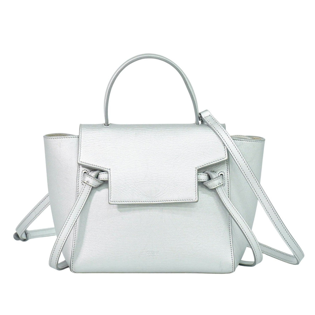Celine Belt Bag Textured Leather Silver Leather Handbag (Authentic Pre-Loved)