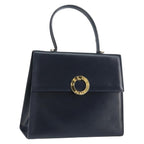 Celine Circle Logo Handbag Leather Navy Leather Handbag (Authentic Pre-Loved)