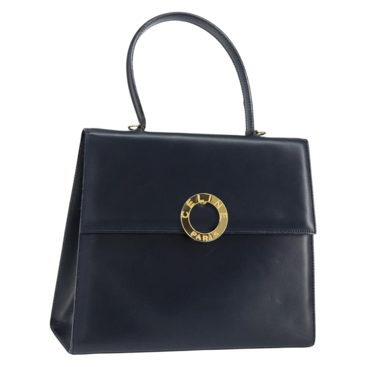 Celine Circle Logo Handbag Leather Navy Leather Handbag (Authentic Pre-Loved)