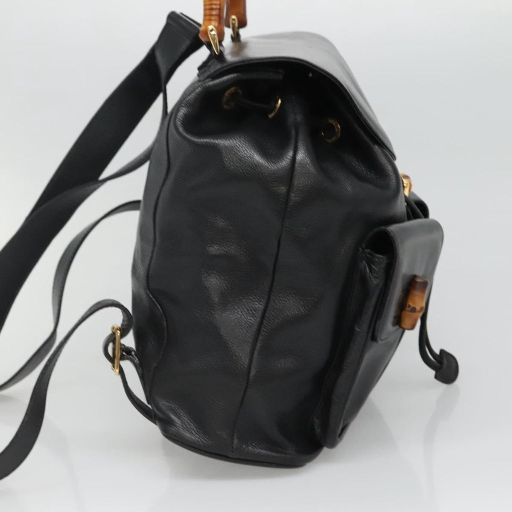 Gucci Vintage Bamboo Backpack Leather Black Leather Backpack Bag (Authentic Pre-Loved)