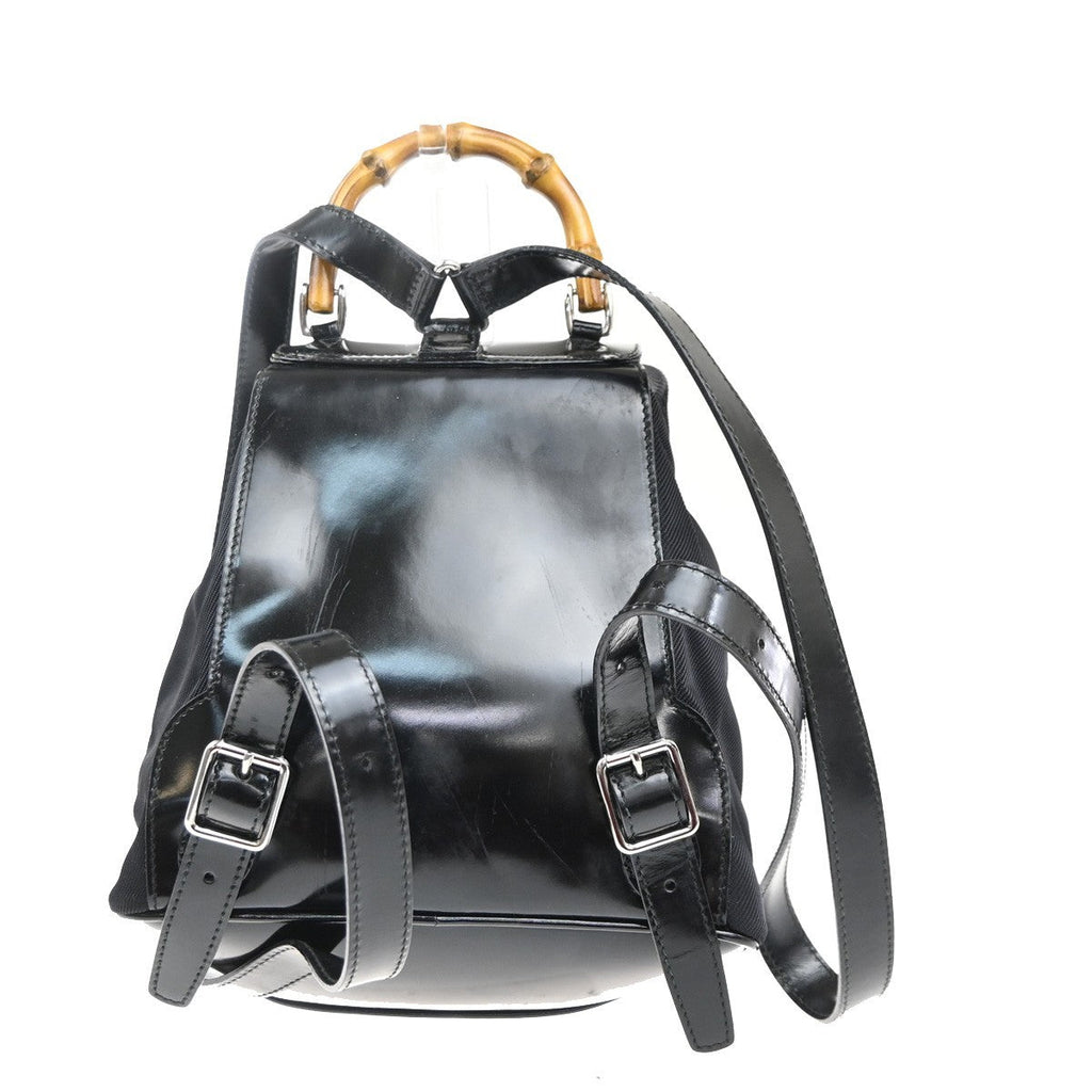Gucci Vintage Bamboo Backpack Nylon And Patent Leather Black Nylon Backpack Bag (Authentic Pre-Loved)
