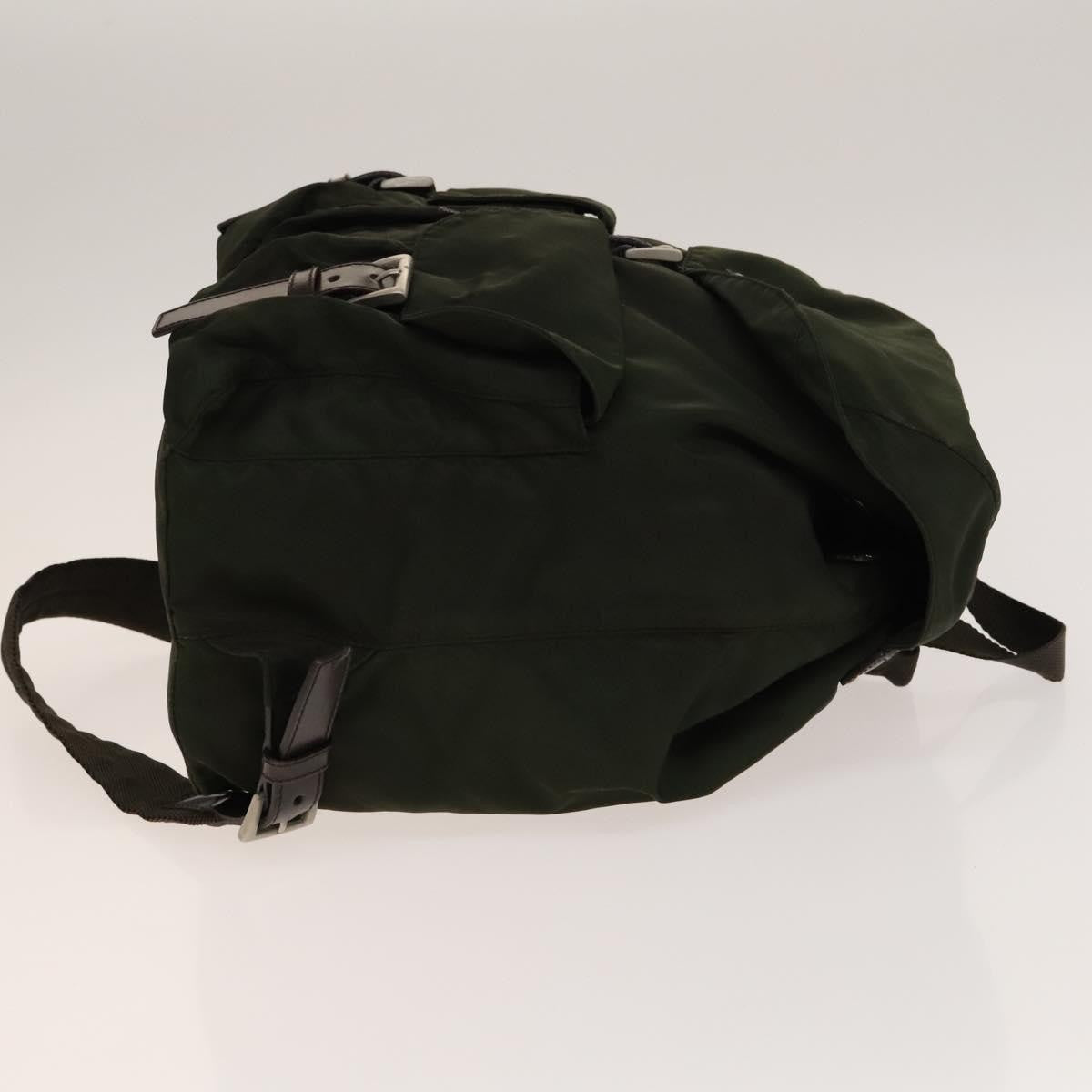 Prada Vela Double Front Pocket Backpack Tessuto With Saffiano Leather Khaki Nylon Backpack Bag (Authentic Pre-Loved)
