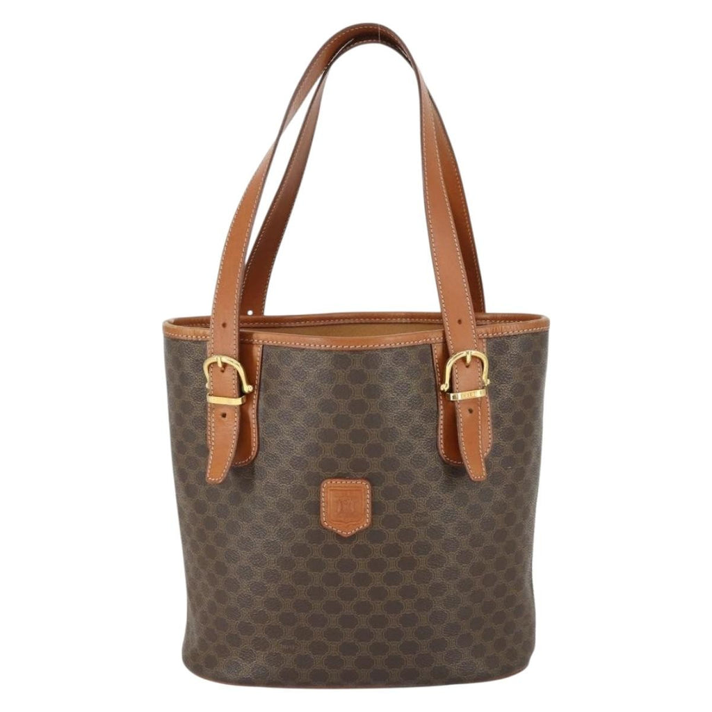 Celine Vintage Macadam Tote Bag Canvas And Leather Brown Canvas Handbag (Authentic Pre-Loved)