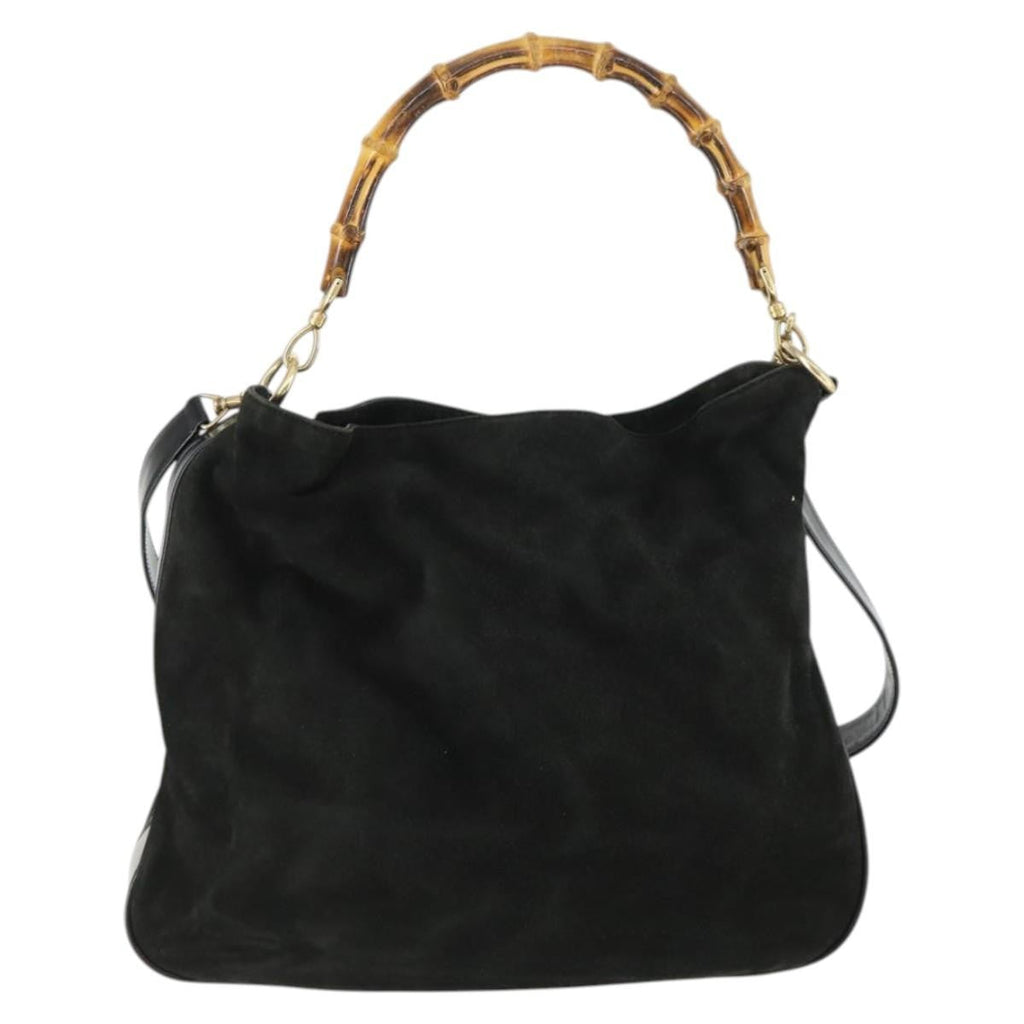 Gucci Vintage Bamboo Hobo Suede Black Suede Handbag (Authentic Pre-Loved)