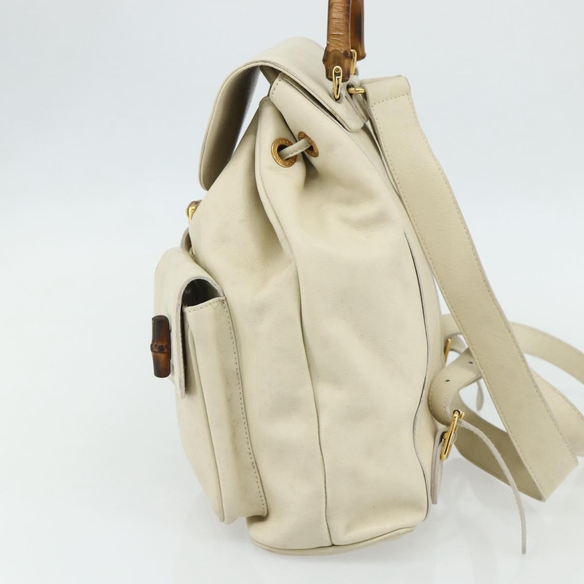 Gucci Vintage Bamboo Backpack Leather White Leather Backpack Bag (Authentic Pre-Loved)