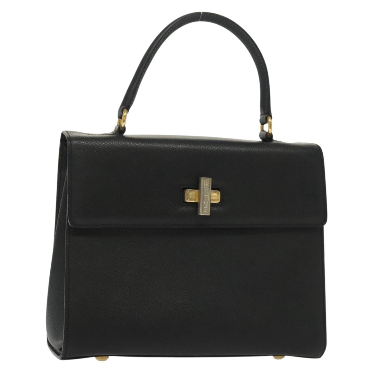Celine Vintage Convertible Turnlock Top Handle Bag Leather Black Leather Bag (Authentic Pre-Loved)