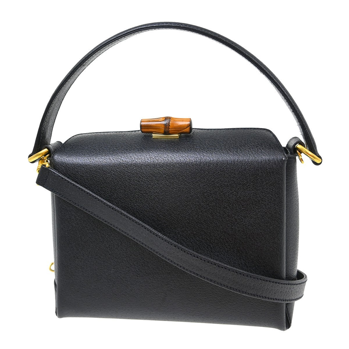 Gucci Vintage Convertible Bamboo Box Crossbody Bag Leather Black Leather Handbag (Pre-Loved)