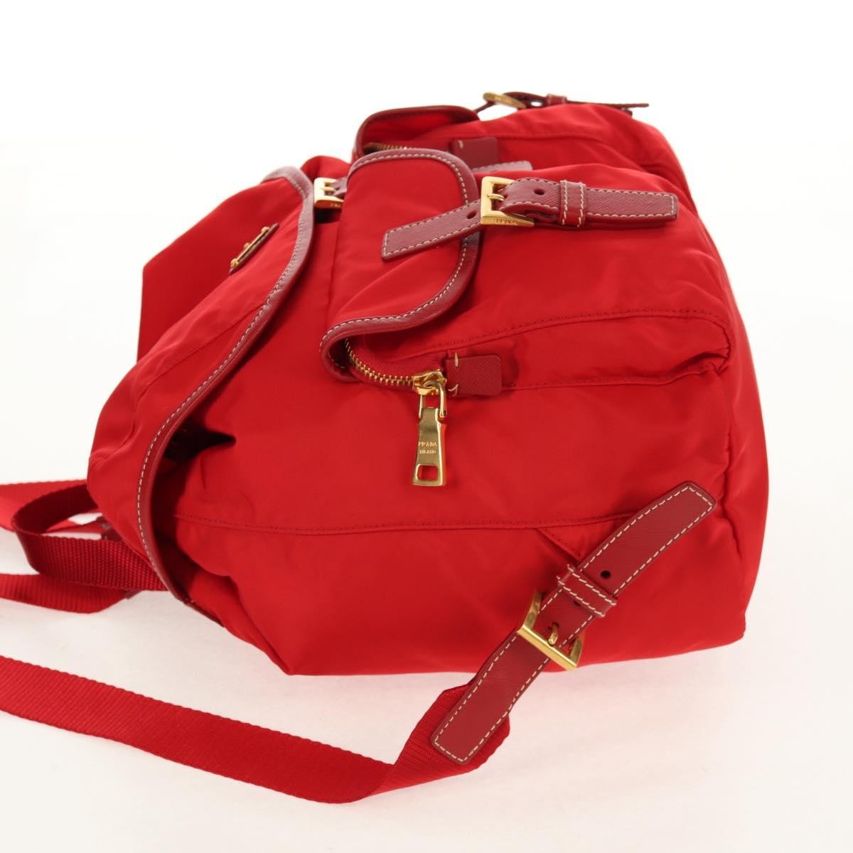 Prada Vela Double Front Pocket Backpack Tessuto With Saffiano Leather Red Nylon Backpack Bag (Authentic Pre-Loved)