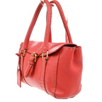 Fendi Selleria Linda Satchel Pebbled Leather Red Leather Handbag (Authentic Pre-Loved)