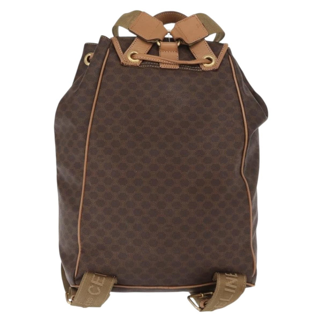 Celine Vintage Macadam Backpack Canvas And Leather Brown Canvas Backpack Bag (Authentic Pre-Loved)