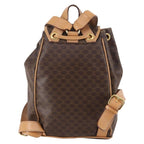 Celine Vintage Drawstring Flap Backpack Macadam Coated Canvas Brown Canvas Backpack Bag (Authentic Pre-Loved)