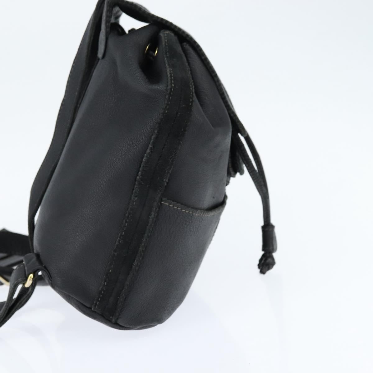 Fendi Logo Flap Drawstring Backpack Leather Black Leather Backpack Bag (Authentic Pre-Loved)